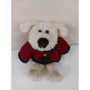 Vintage 1996 Gibson Greetings Christmas Dog Plush Stuffed Toy Red Sweater Tree